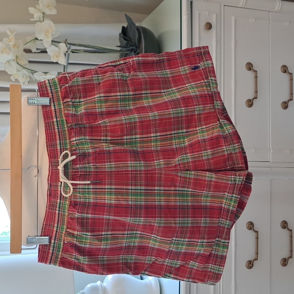 Polo by Ralph Lauren Mens Red Plaid Swim Trunks Lined Elastic Waist Size‎ L - Picture 1 of 7